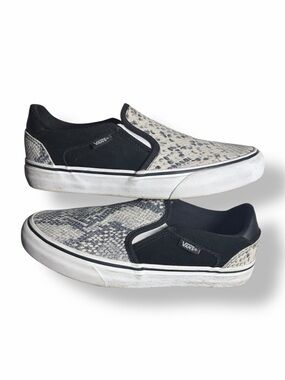 VANS Asher Deluxe Slip On Shoes Python Snake Skin Grey Black Comfort Sneakers 8